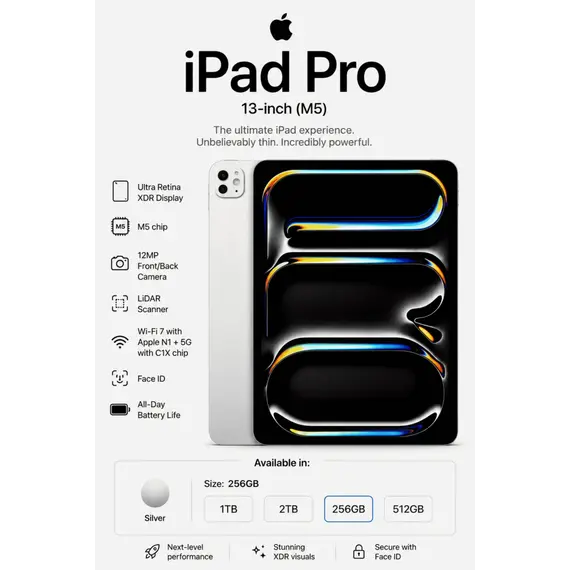 APPLE 13inch iPad Pro Wi-Fi 1TB with nanotexture glass Silver