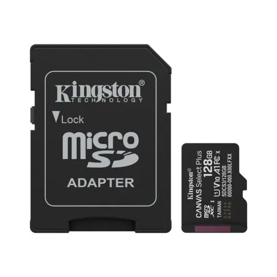 Tarjeta de Memoria Kingston CANVAS Select Plus 128GB microSD XC con Adaptador/ Clase 10/ 150MBs