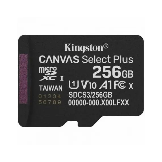 Tarjeta de Memoria Kingston CANVAS Select Plus 256GB microSD XC/ Clase 10/ 150MBs