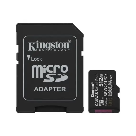 Tarjeta de Memoria Kingston CANVAS Select Plus 512GB microSD XC con Adaptador/ Clase 10/ 150MBs