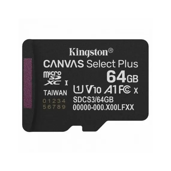 Tarjeta de Memoria Kingston CANVAS Select Plus 64GB microSD XC/ Clase 10/ 100MBs