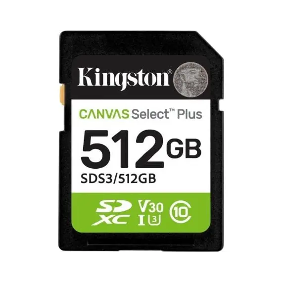 Tarjeta de Memoria Kingston CANVAS Select Plus 512GB SD XC/ Clase 10/ 150MBs