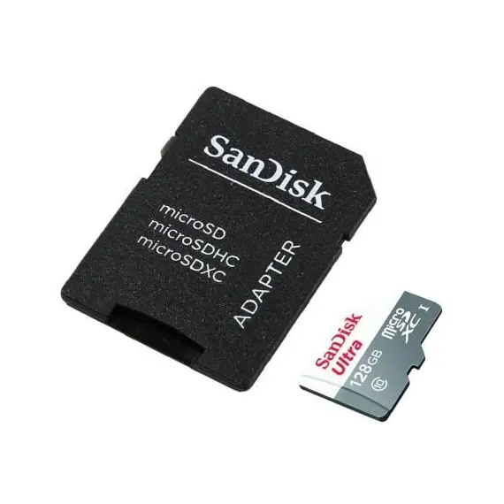 Tarjeta de Memoria SanDisk Ultra 128GB microSD XC con Adaptador/ Clase 10/ 80MB/s