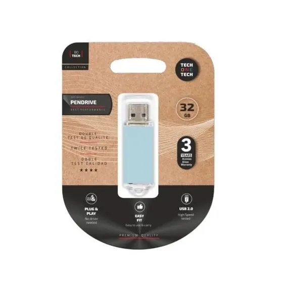 Pendrive 32GB Tech One Tech Basic USB 2.0/ Azul Cielo