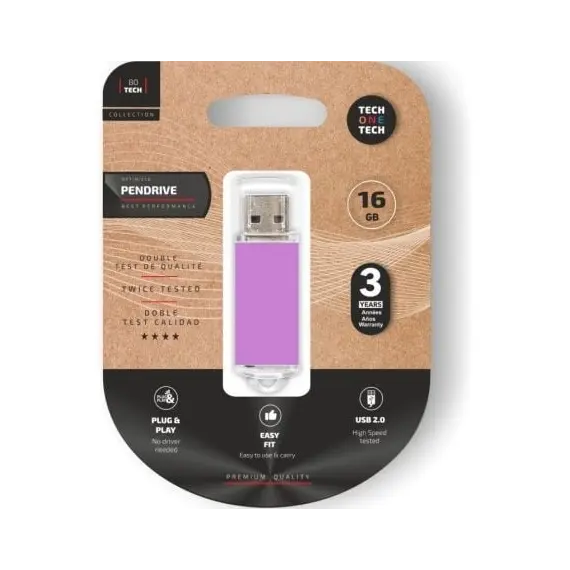 Pendrive 16GB Tech One Tech Basic USB 2.0/ Púrpura Claro