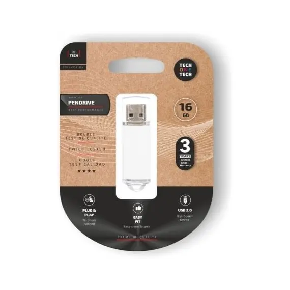 Pendrive 16GB Tech One Tech Basic USB 2.0/ Blanco