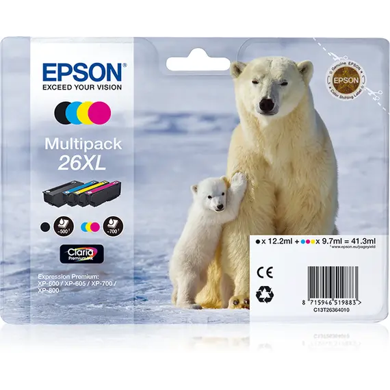 Tinteiro EPSON 26 Multipack 4 Cores XL para Epson XP-5xx/6xx/7xx/8xx | BluePixel.pt