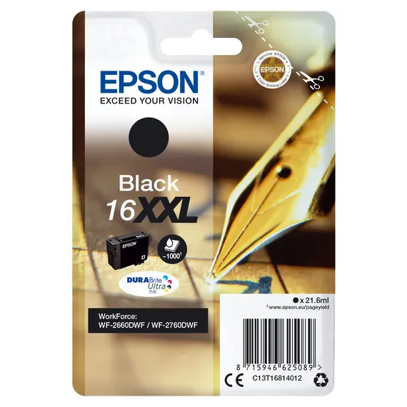 Tinteiro EPSON 16 Preto XXL para WF2660 e 2760 | Alta Capacidade | BluePixel.pt