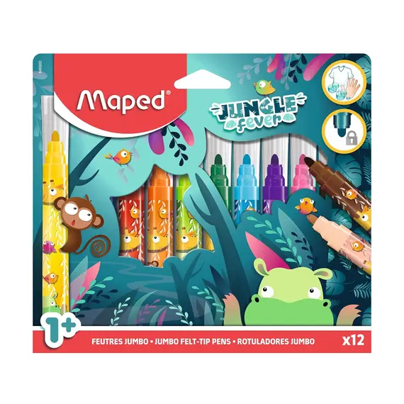 Marcador Feltro Jumbo Maped Jungle Fever 12un - Material Escolar de Qualidade na BluePixel.pt