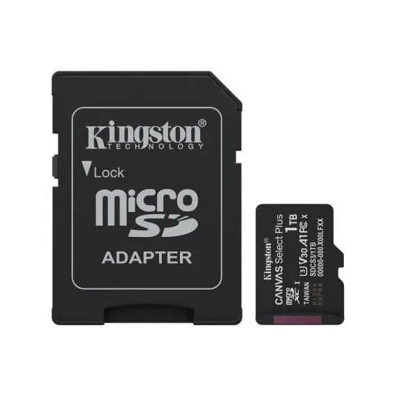 Tarjeta de Memoria Kingston CANVAS Select Plus 1TB microSD XC con Adaptador/ Clase 10/ 150MBs