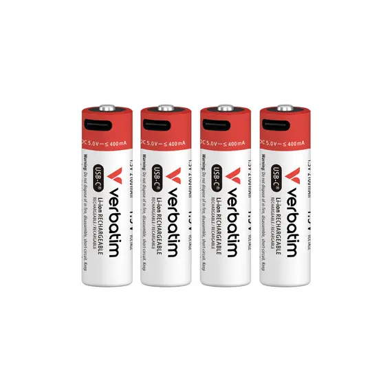 Pilhas Recarregáveis AA USB-C 1.5V 2100mAh Verbatim 4un