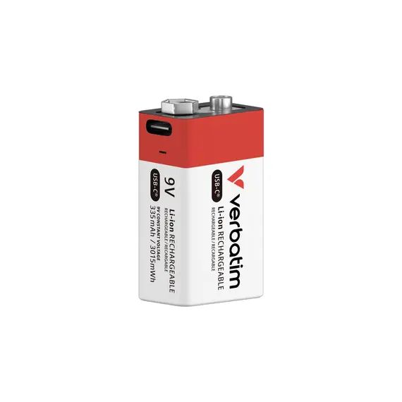 Pilhas Recarregáveis 6LR61 9V USB-C 335mAh Verbatim 1un