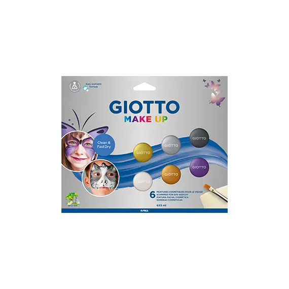 Pintura Facial Pincel Esponja Giotto Metalizadas 6 Cores