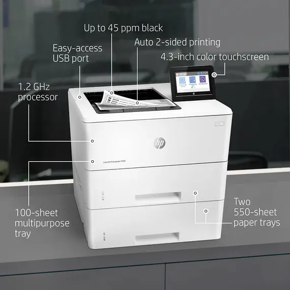 HP LaserJet Enterprise M507x Printer Mono Duplex laser A4 1200x1200dpi 43ppm 1200sheets USB LAN Wi-Fi Bluetooth LE