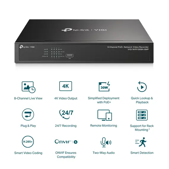 VIGI 8 Channel PoE+ Network Video Recorder (PoE High power budget)- VIGINVR1008H-8MP