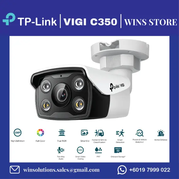 TP-LINK VIGI C350 2.8MM 5MP Full-Color Bullet Network Camera 5MP 2.8mm Fixed Lens 1/2.7inch Progressive Scan CMOS