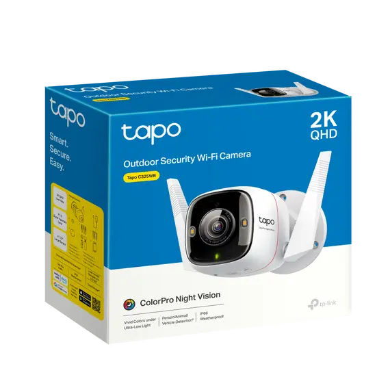 TP-LINK TAPO C325WB Outdoor Security Wi-Fi Camera 2K QHD 2688x1520 F1.0 2.4GHz 2T2R 2x External Antennas 1x Ethernet Port