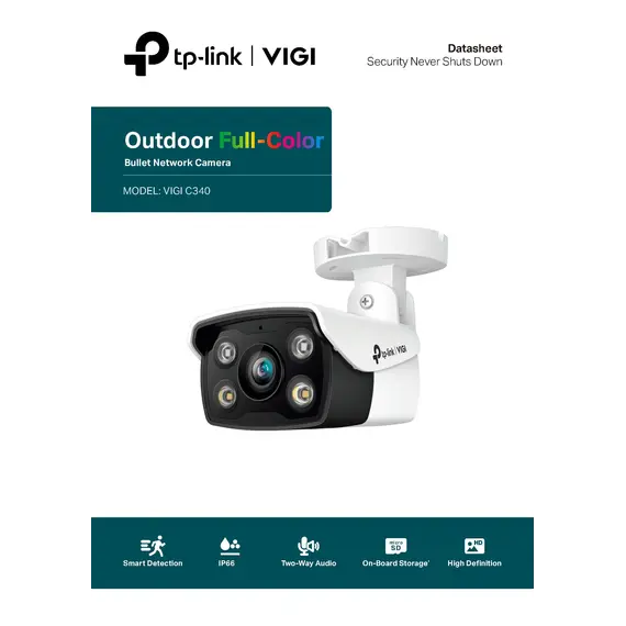 VIGI 4MP Outdoor Full-Color Bullet Network Camera Fixed Lens 6mm - VIGIC340(6mm)
