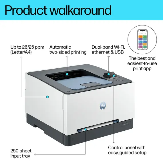 HP Color LaserJet Pro 3202dw Printer colour Duplex laser A4 600x600dpi 25ppm mono 25ppm colour 251sheets LAN USB Wi-Fi