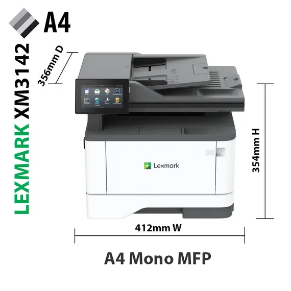 LEXMARK XM3142 MFP Mono laser A4 39ppm Copy 40ppm Print 350sheets LAN USB Wi-Fi