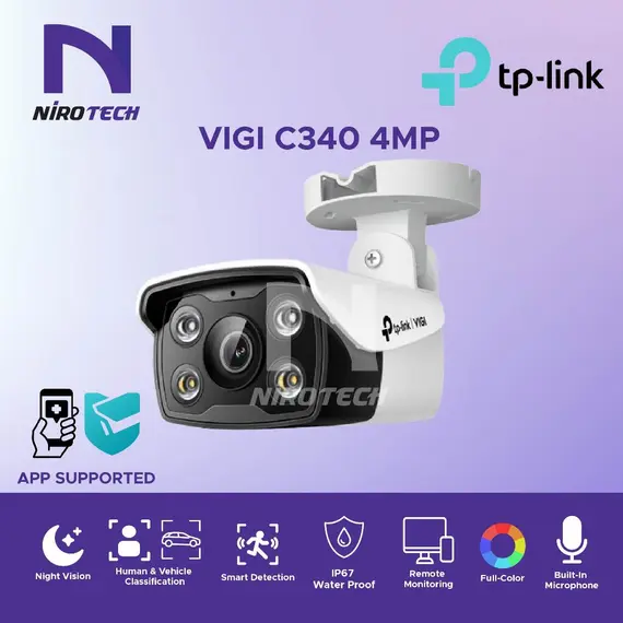 TP-LINK VIGI C340 4MM 4MP Outdoor Full-Color Bullet Network Camera