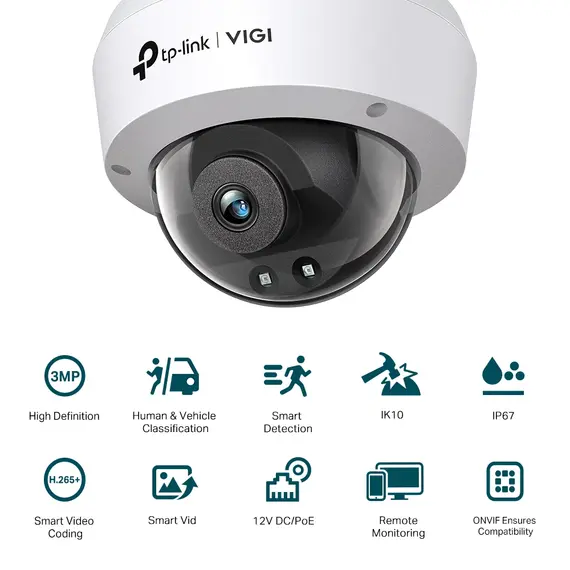VIGI 3MP Mini IR Dome Network Camera Fixed Lens 2.8mm - VIGIC230IMini(2.8mm)