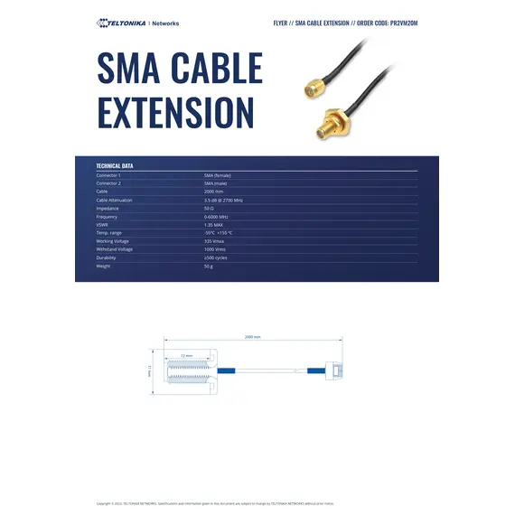 TELTONIKA NETWORKS SMA 0-6000 MHz 5m Cable Extension