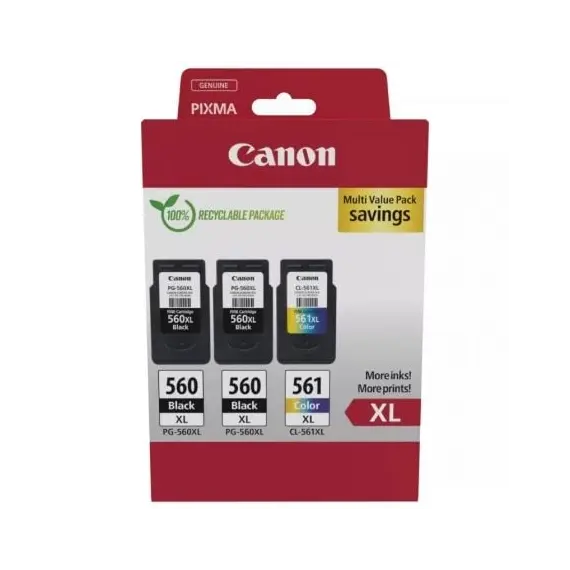 Cartucho de Tinta Original Canon PG-560XL + CL-561XL Multipack Alta Capacidad/ 2x Negro/ Tricolor