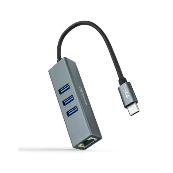 Hub USB Tipo-C Nanocable 10.03.0408/ 3xUSB/ 1xRJ45/ Gris