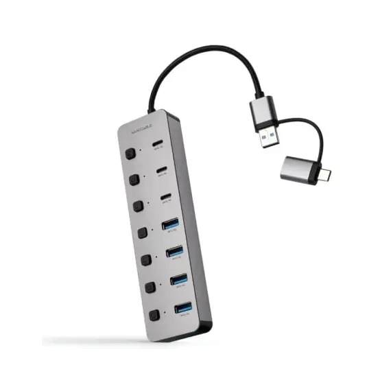 Hub USB + USB Tipo-C Nanocable 10.16.4510/ 4xUSB/ 3xUSB Tipo-C/ 1xUSB Tipo-C PD/ Gris