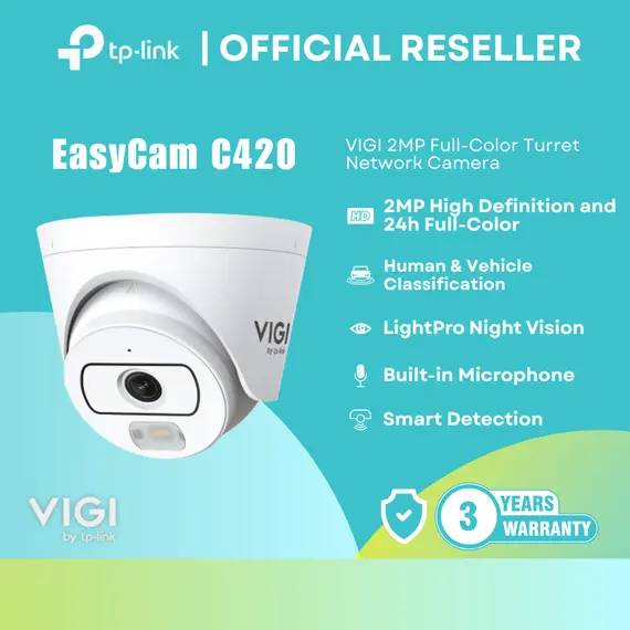 TP-LINK VIGI 2MP Full-Color Turret Network Camera EasyCam C420 2.8mm 