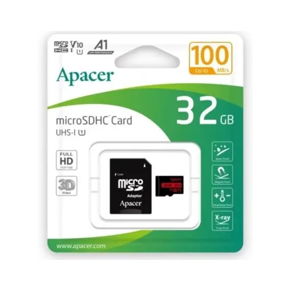 Tarjeta de Memoria Apacer 32GB microSD HC UHS 1 con Adaptador/ Clase 10/ 100MBs
