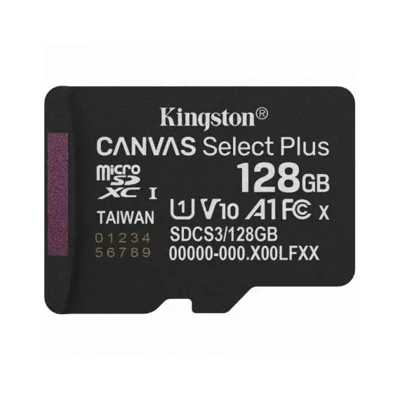 Tarjeta de Memoria Kingston CANVAS Select Plus 128GB microSD XC/ Clase 10/ 150MBs