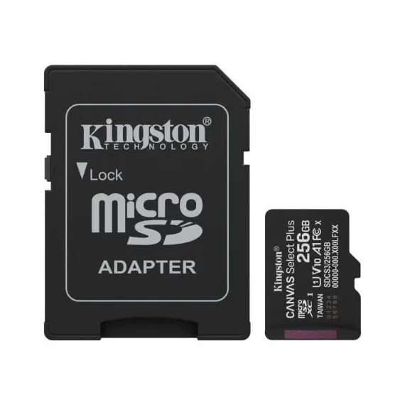 Tarjeta de Memoria Kingston CANVAS Select Plus 256GB microSD XC con Adaptador/ Clase 10/ 150MBs