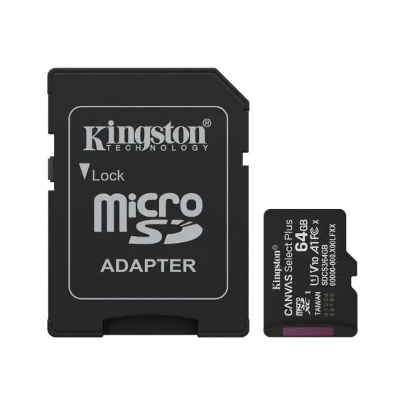 Tarjeta de Memoria Kingston CANVAS Select Plus 64GB microSD XC con Adaptador/ Clase 10/ 100MBs