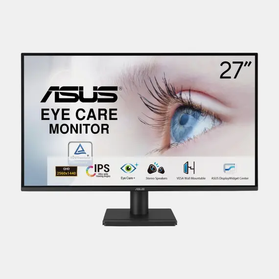 ASUS VA27AQSB - Monitor LED - 27" - 2560 x 1440 QHD @ 75 Hz - IPS - 350 cd/m² - 1000:1 - 1 ms - HDMI, DisplayPort - altifalantes - preto