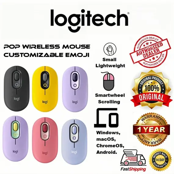 Logitech POP - Rato - emoji personalizável - óptico - 4 botões - sem fios - Bluetooth 5.1 LE - branco sujo