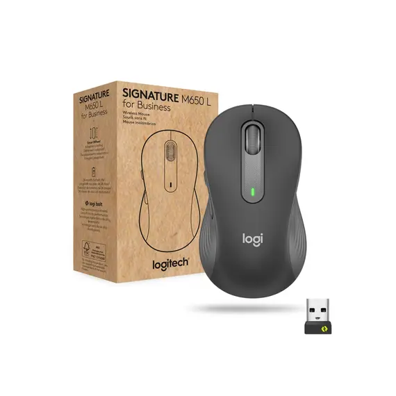 Logitech Signature M650 L for Business - Rato - para direita - 5 botões - sem fios - 2.4 GHz, Bluetooth - recetor USB Logitech Logi Bolt - grafite