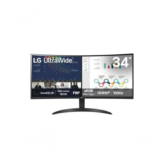 LG UltraWide 34WR50QK-B - Monitor LED - curvo - 34" - 3440 x 1440 WQHD @ 100 Hz - VA - 300 cd/m² - 3000:1 - HDR10 - 5 ms - 2xHDMI, DisplayPort