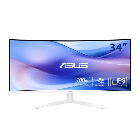 ASUS VU34WCIP-W - Monitor LED - curvo - 34" - 3440 x 1440 WQHD @ 100 Hz - VA - 300 cd/m² - 3000:1 - HDR10 - 1 ms - HDMI, DisplayPort, USB-C - altifala