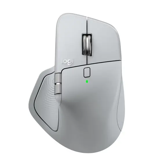 Logitech MX Master 4 - Rato - 8 botões - sem fios - Bluetooth, 2.4 GHz - receptor sem fio USB - cinza pálido