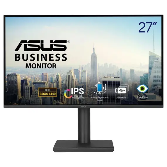 ASUS BE27AQ - Monitor LED - 27" - 2560 x 1440 QHD @ 75 Hz - IPS - 350 cd/m² - 3000:1 - HDR10 - 5 ms - HDMI, DisplayPort - altifalantes - preto