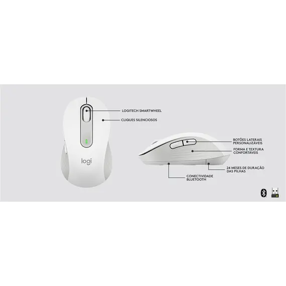 Logitech Signature M650 L - Rato - tamanho grande - óptico - 5 botões - sem fios - 2.4 GHz, Bluetooth - recetor USB Logitech Logi Bolt - rosa