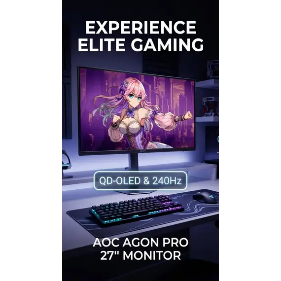 AOC AGON PRO AG276QZD2 - Monitor OLED - gaming - 27" (26.7" visível) - 2560 x 1440 QHD @ 280 Hz - 250 cd/m² - 15000000:1 - DisplayHDR 400 True Black