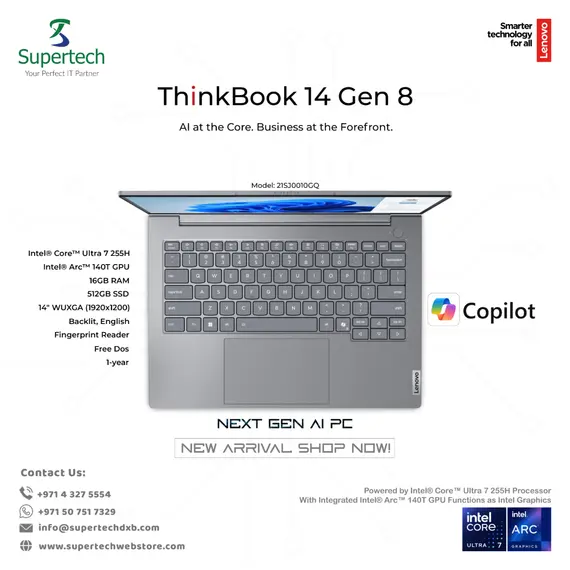 LENOVO ThinkBook 14 G8 IAL Ultra 7 255H 14INCH WUXGA 2x16GB 512GB SSD Integrated WIN11 PRO 1YR