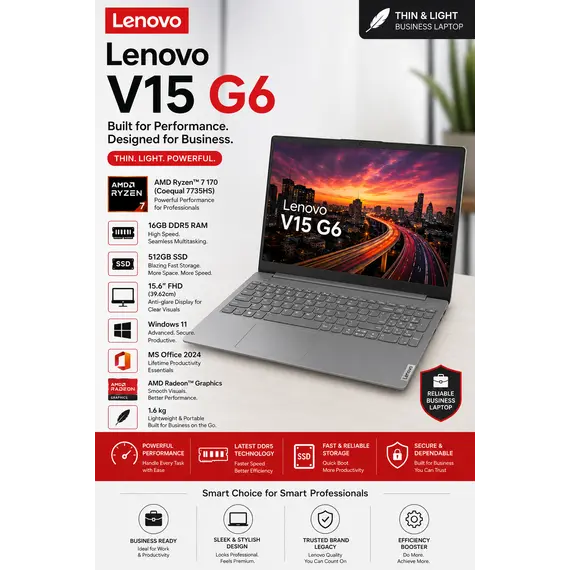 LENOVO V15 G6 ARP Ryzen 5 150 15.6inch FHD 16GB 512GB SSD FDOS