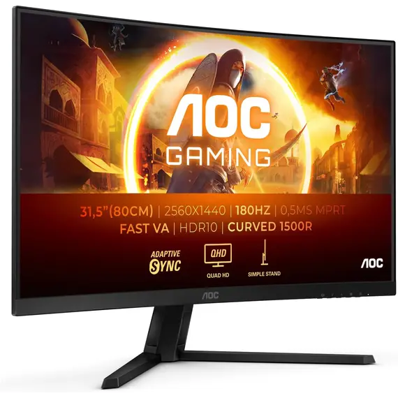 AOC Gaming CQ32G4VE - G4 Series - monitor LED - gaming - curvo - 32" (31.5" visível) - 2560 x 1440 QHD @ 180 Hz - Fast VA - 300 cd/m² - 3500:1 - HDR10