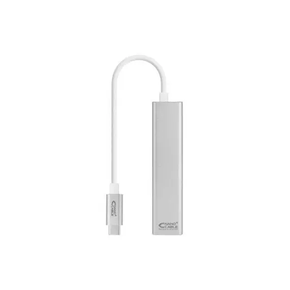 Hub USB Tipo-C Nanocable 10.03.0404/ 3xUSB/ 1xRJ45/ Gris