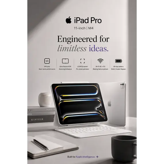 Apple 11-inch iPad Pro M4 Wi-Fi - Tablet - 2 TB - 11" Tandem OLED (2420 x 1668) - com vidro comum - prata