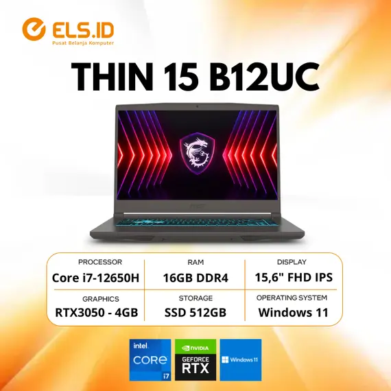 MSI THIN 15 B12UC-1632PT i7-12650H 15.6inch FHD 144HZ 16GB 512GB RTX 3050 4GB W11H